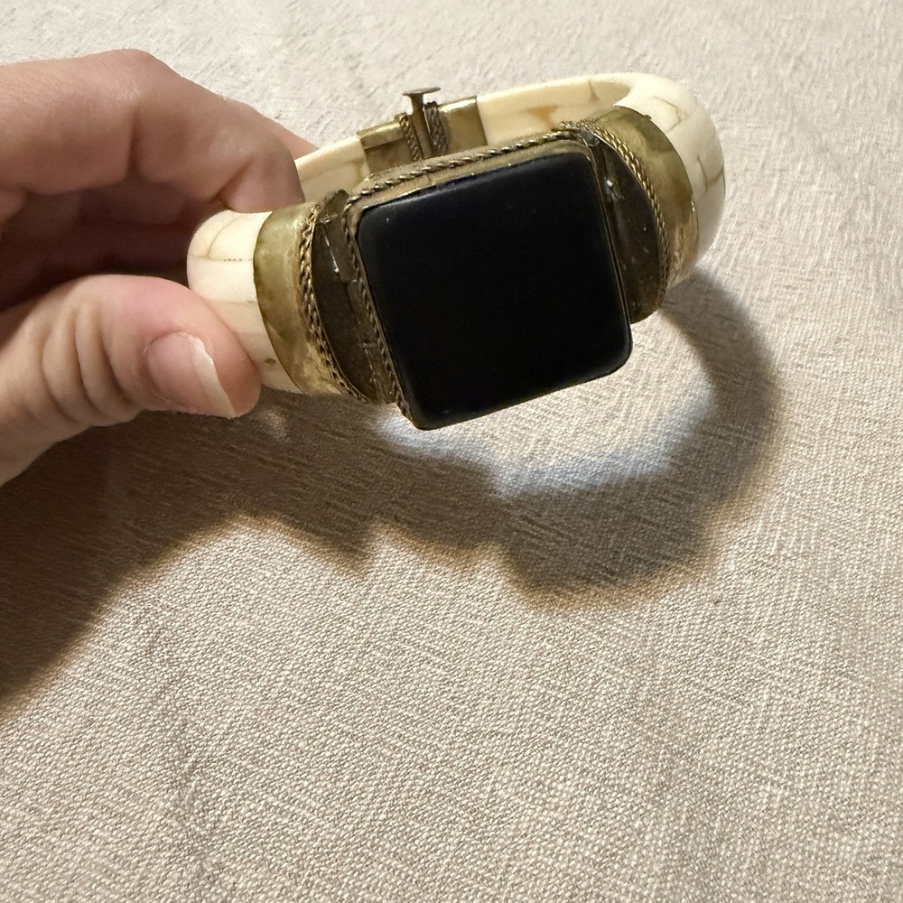 Vintage Y2K Urban Outfitters Bone Mosaic Hinge Bangle Bracelet Black Cabochon
